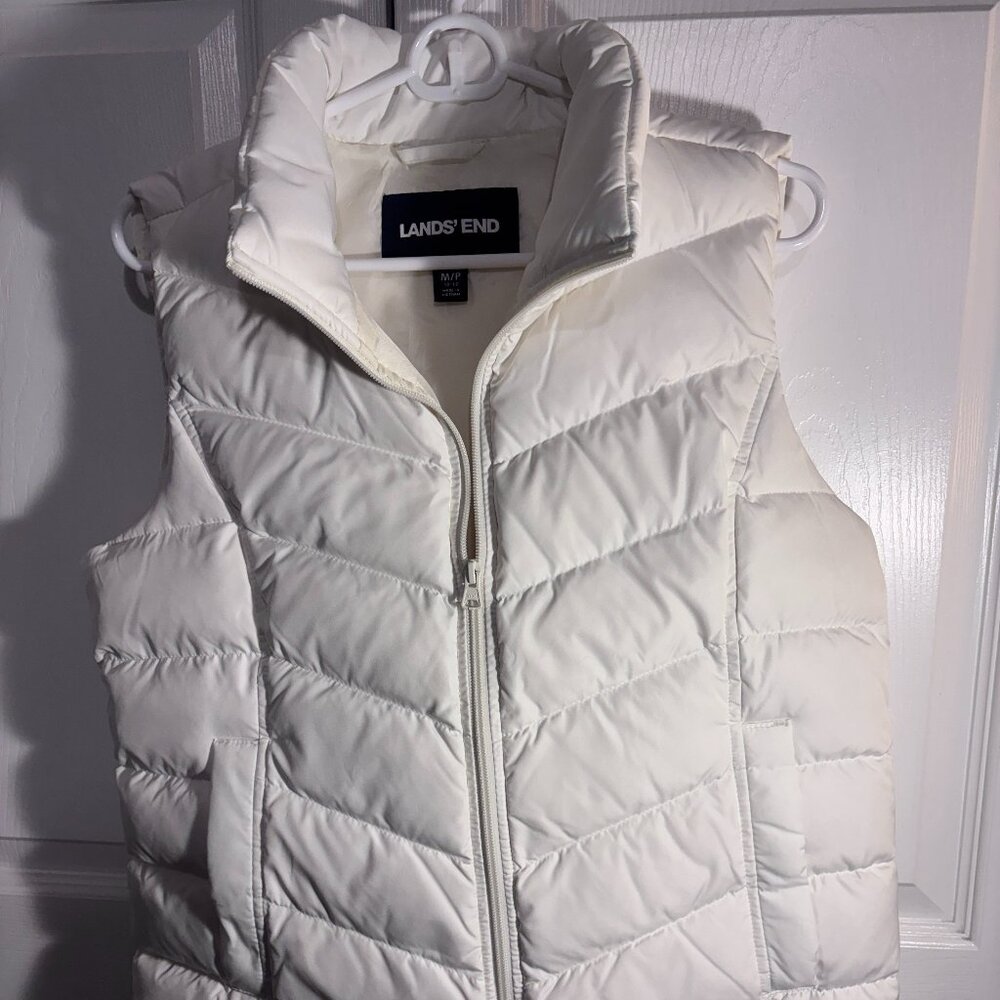Lands End Womens Puffer Down/Feather Filled Vest Size M/P 10-12 White